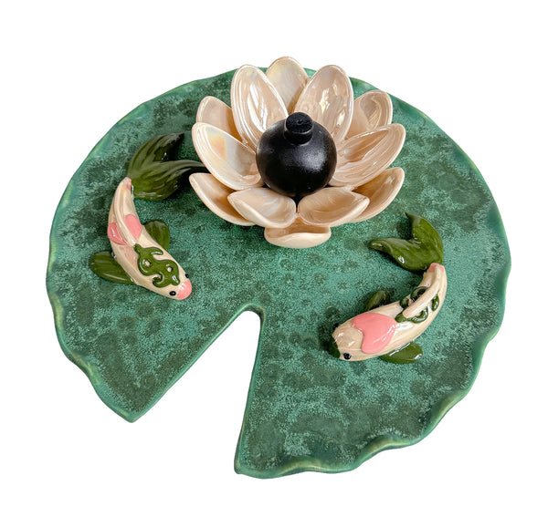 Flower Bomb Incense Dish Set - Double Lucky Fish