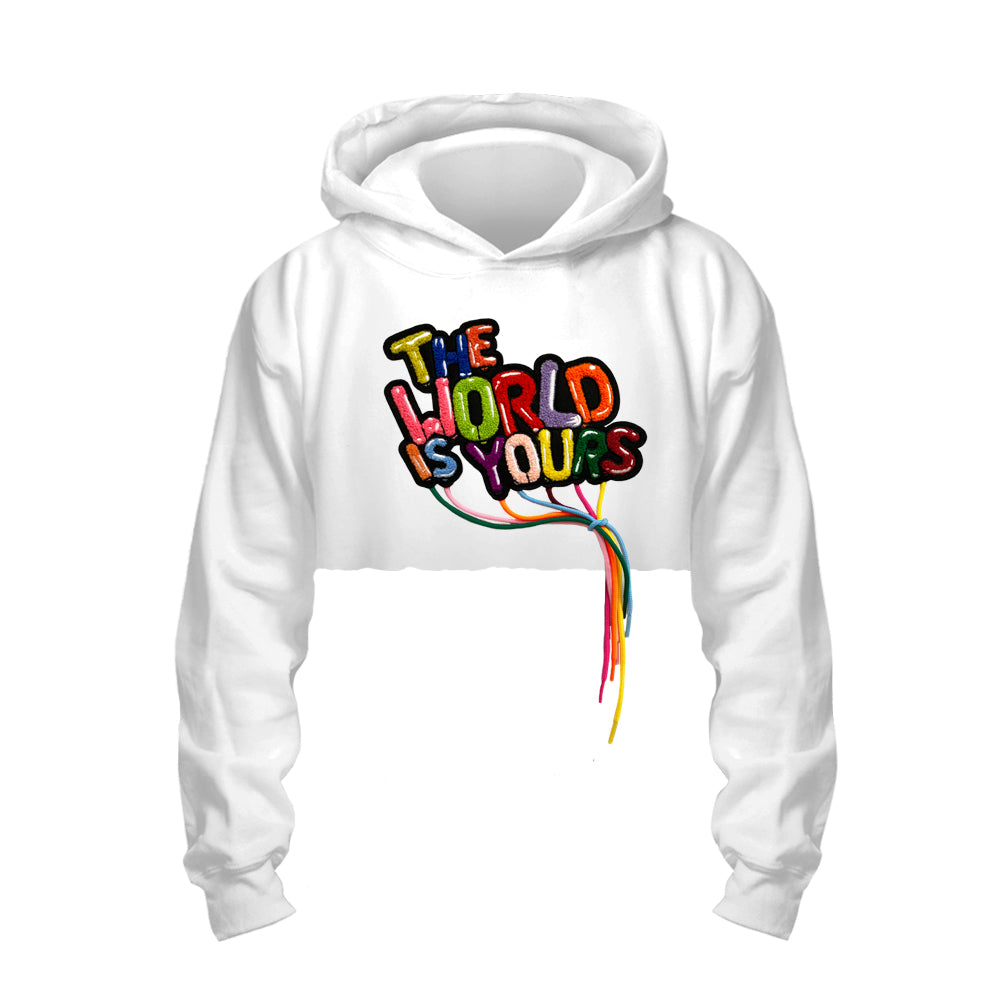 World Is Yours - Crop Hoodie (White) – SUE TSAI STUDIOS 